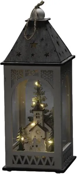 LED Holzlaterne mit Kirche, weiß, 6hTimer, 8 warmweiße Diode - Weiss Konstsmide