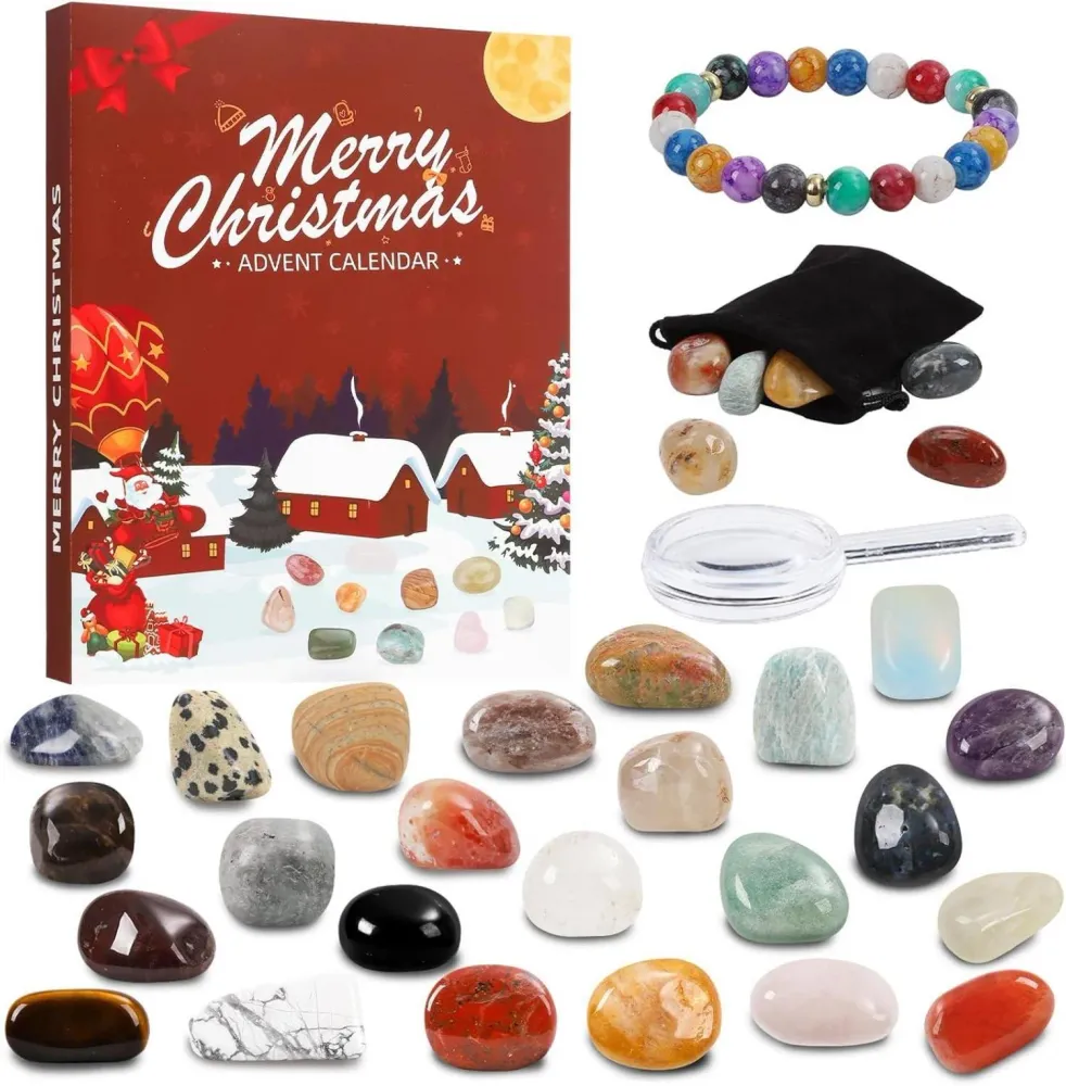 Adventskalender 2024 Kinder mit 24 Kristall Edelstein