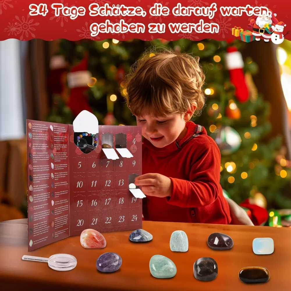 Adventskalender 2024 Kinder mit 24 Kristall Edelstein