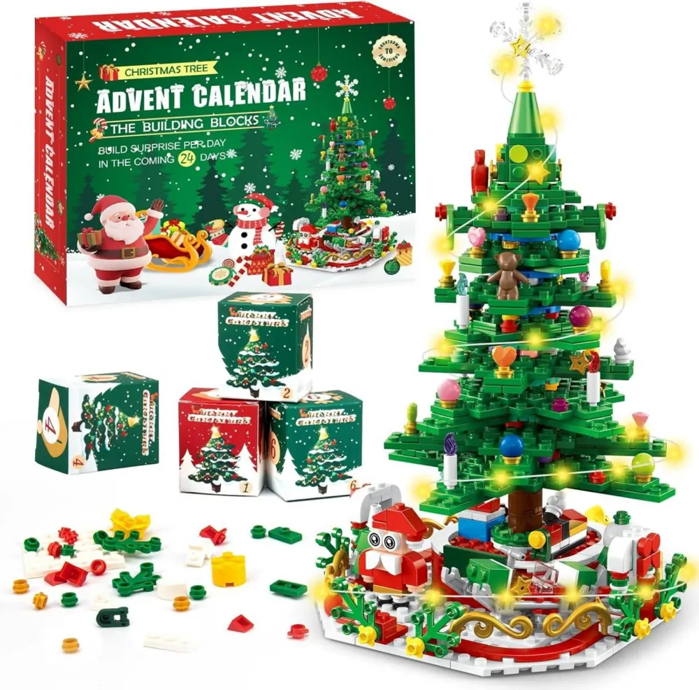Adventskalender 2024 Kinder Weihnachtsbaum Bausteine LED 701