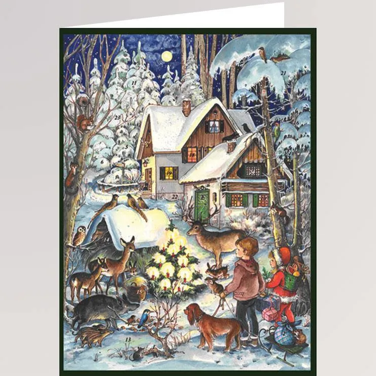 Adventskalender Klappkarte - Waldweihnacht