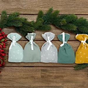 Adventskalender Musselin Gelb Grün Grau