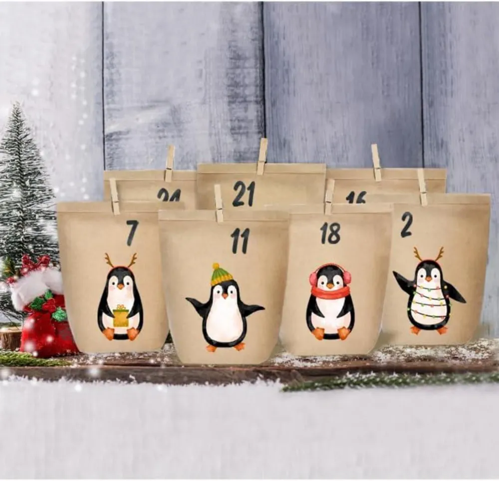 Adventskalender zum Befüllen mit Pinguin-Motiv, 24