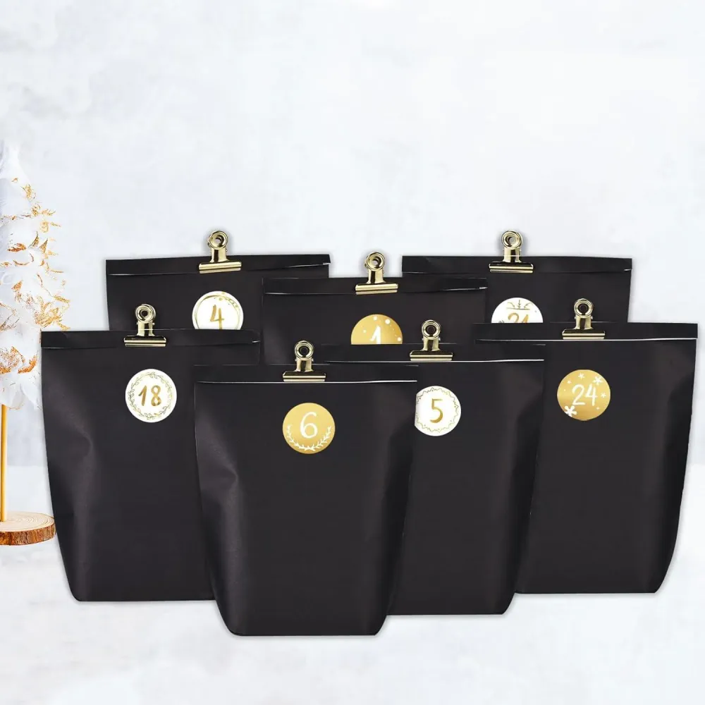 Adventskalender zum Befüllen 24 Papiertüten Schwarz Golden