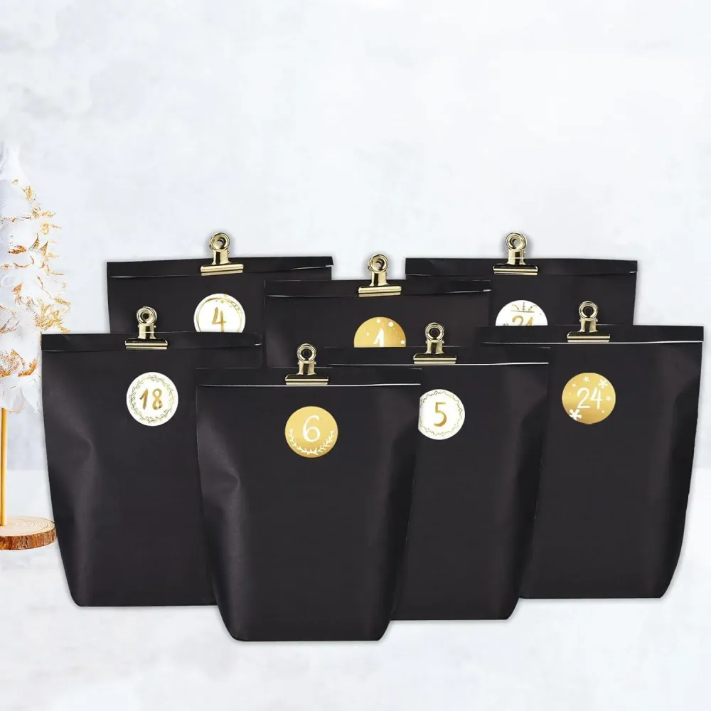 Adventskalender zum Befüllen 24 Papiertüten Schwarz Golden