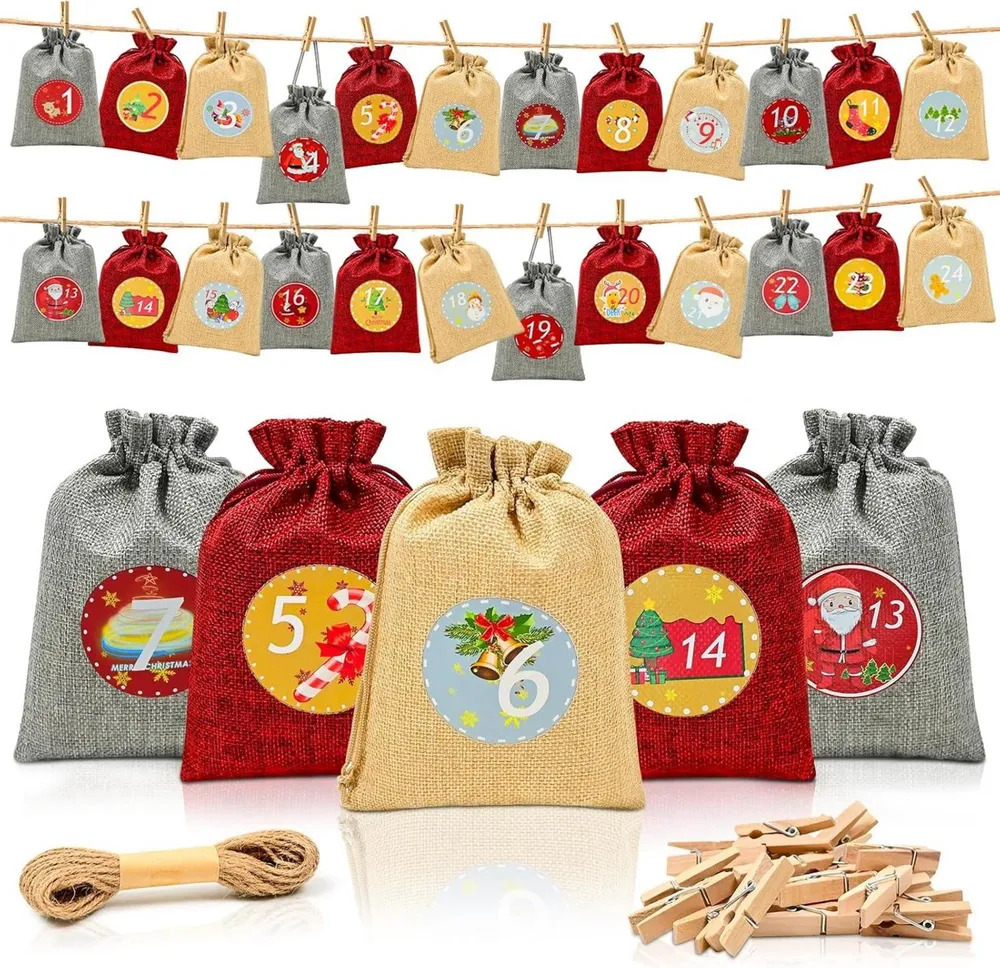 Adventskalender zum Befüllen 24 Stoffbeutel