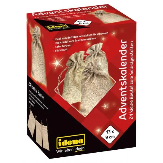 Idena Adventskalender 24 Leinensäckchen natur 13,5x9cm