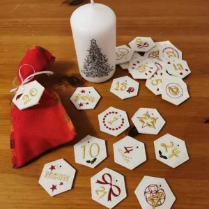 Stickdatei - 6-Eck Zahlenanhänger 1-25 für Adventskalender