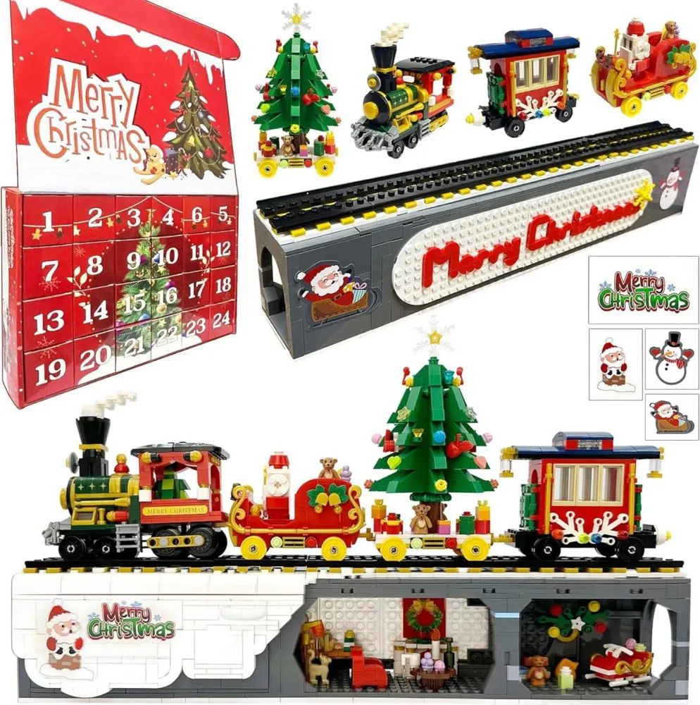 TZEKING Adventskalender Zug Bauklötze Set Weihnachten