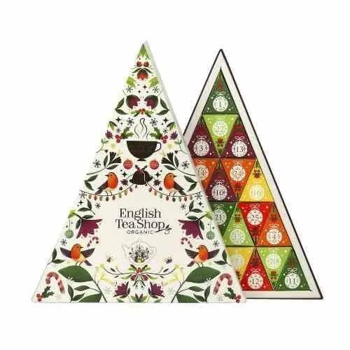 Weißer dreieckiger Teeservice-Adventskalender 25 Pyramiden BIO 50g