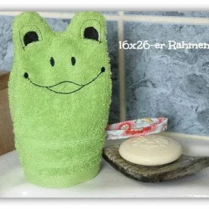 Frosch-Waschlappen Stickdatei ITH 16x26 Teich Baby Geschenk Garten