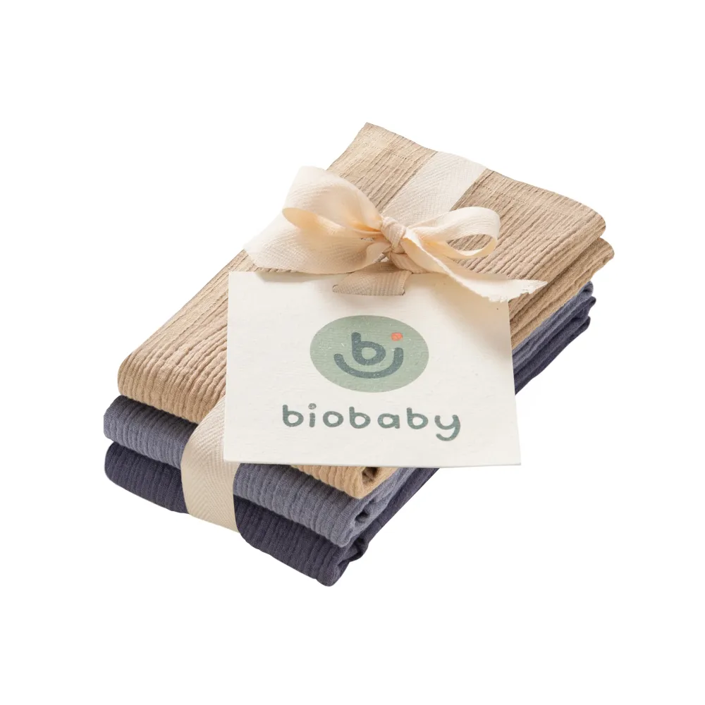 Musselin Waschlappen Set Rauchblau/Beige/Blau