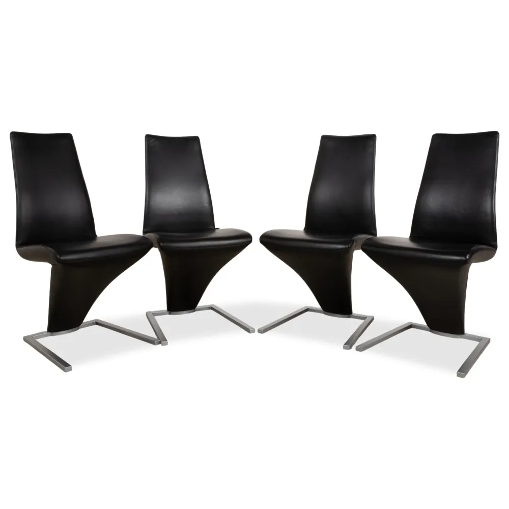 4er Garnitur Rolf Benz 7800 Leder Stuhl Schwarz Esszimmerstühle