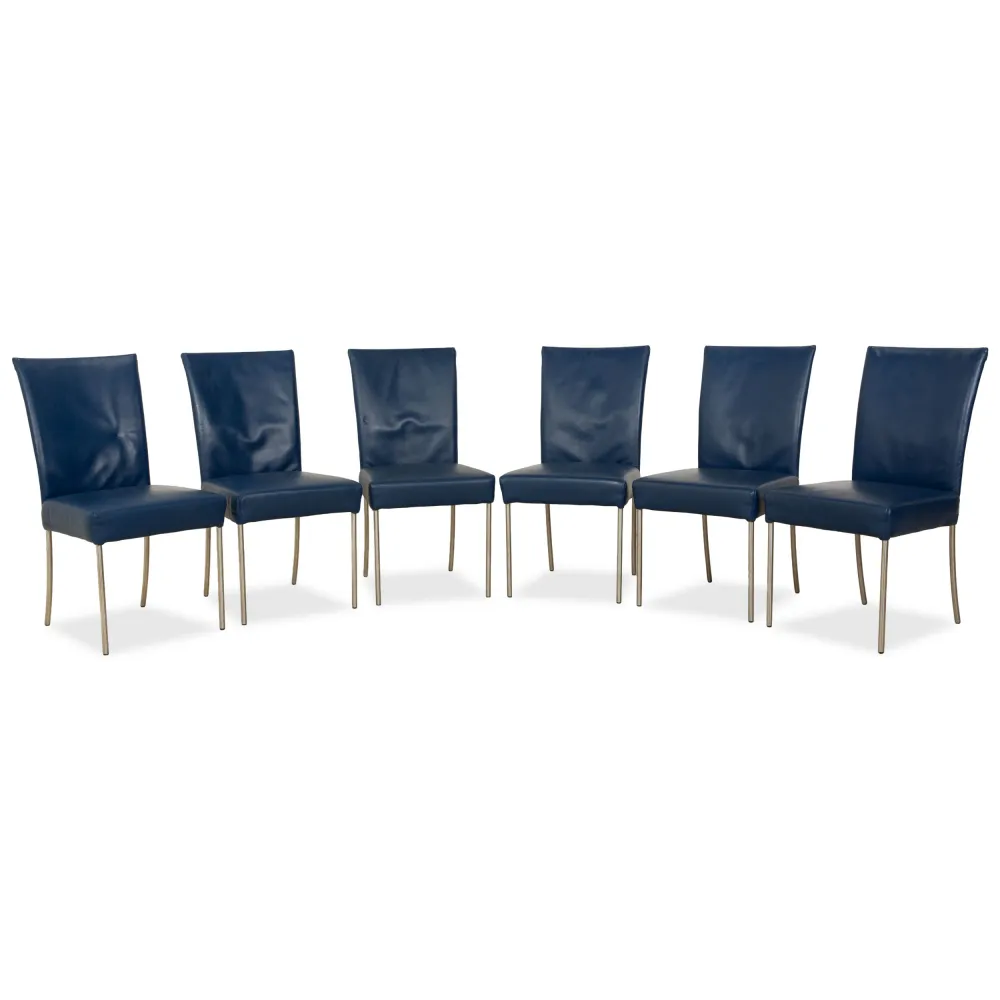 6er Garnitur bert plantagie Leder Stuhl Blau Dunkelblau Marineblau Esszimmer