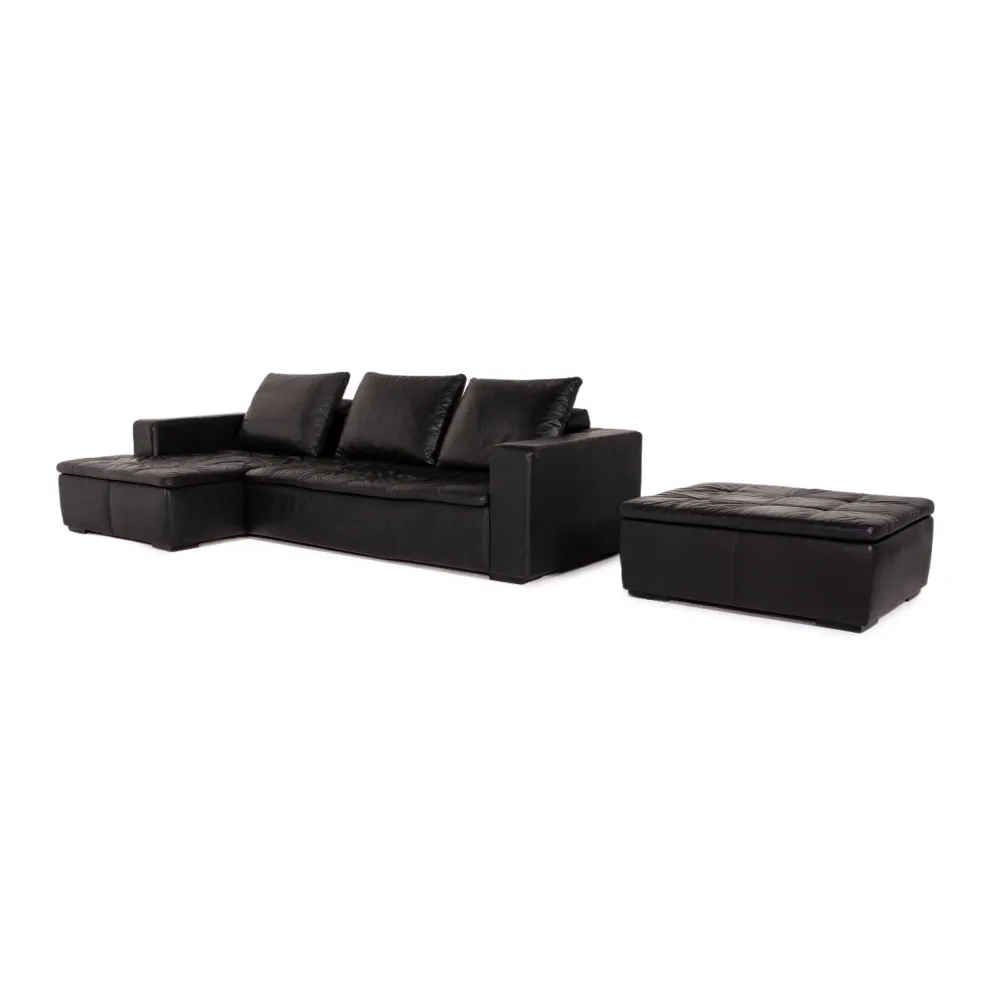 BoConcept Mezzo Leder Sofa Garnitur Schwarz 1x Ecksofa 1x Hocker #13788