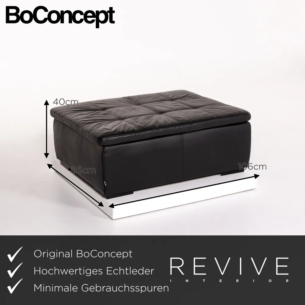BoConcept Mezzo Leder Sofa Garnitur Schwarz 1x Ecksofa 1x Hocker #13788