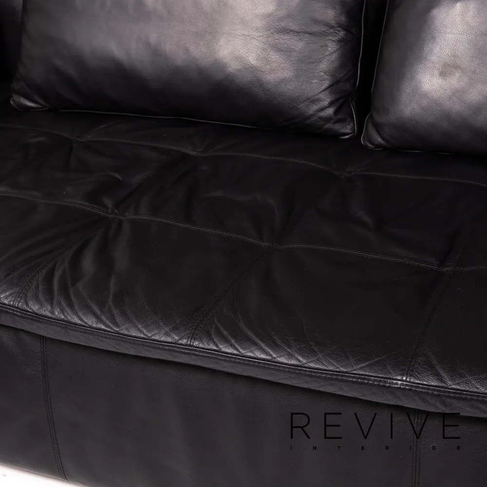 BoConcept Mezzo Leder Sofa Garnitur Schwarz 1x Ecksofa 1x Hocker #13788