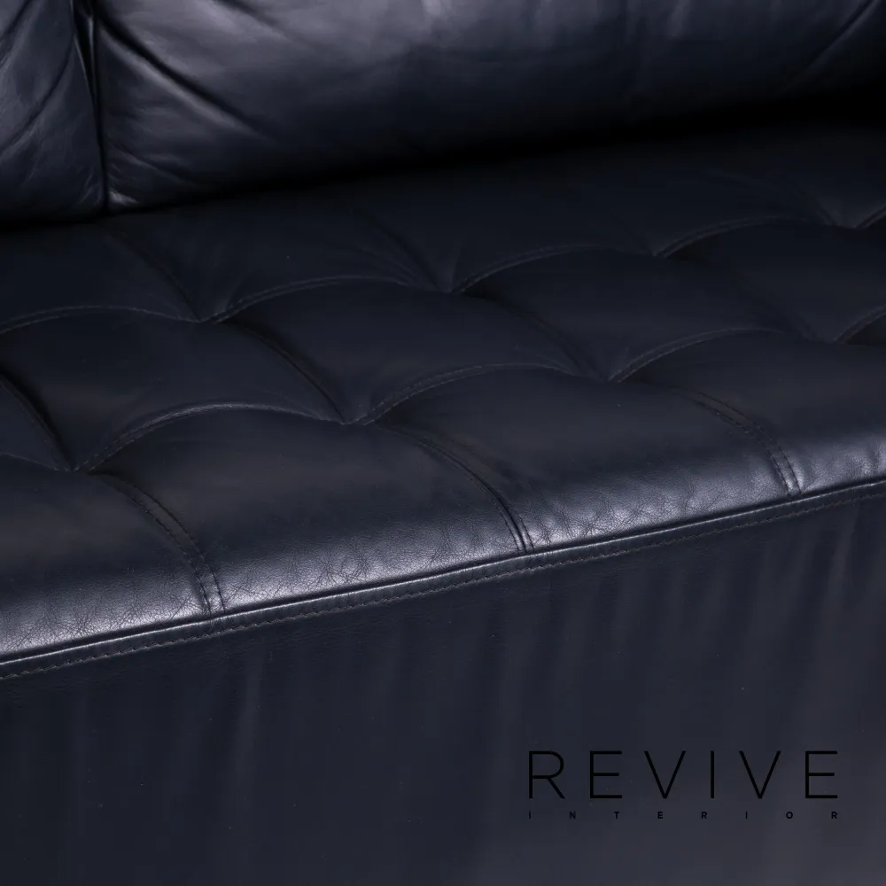 Brühl & Sippold Carrée Leder Sofa Garnitur Dunkelblau Blau 1x Dreisitzer 1x Sessel Couch #14328
