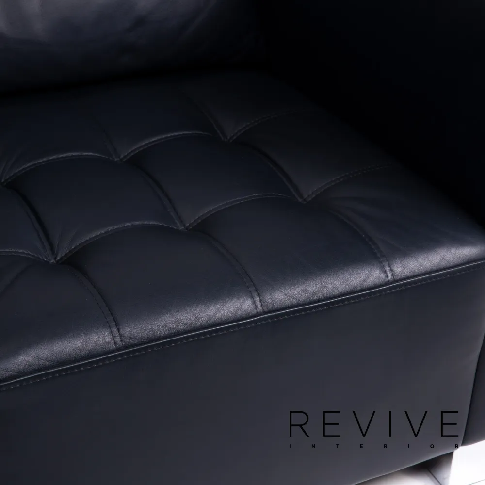 Brühl & Sippold Carrée Leder Sofa Garnitur Dunkelblau Blau 1x Dreisitzer 1x Sessel Couch #14328