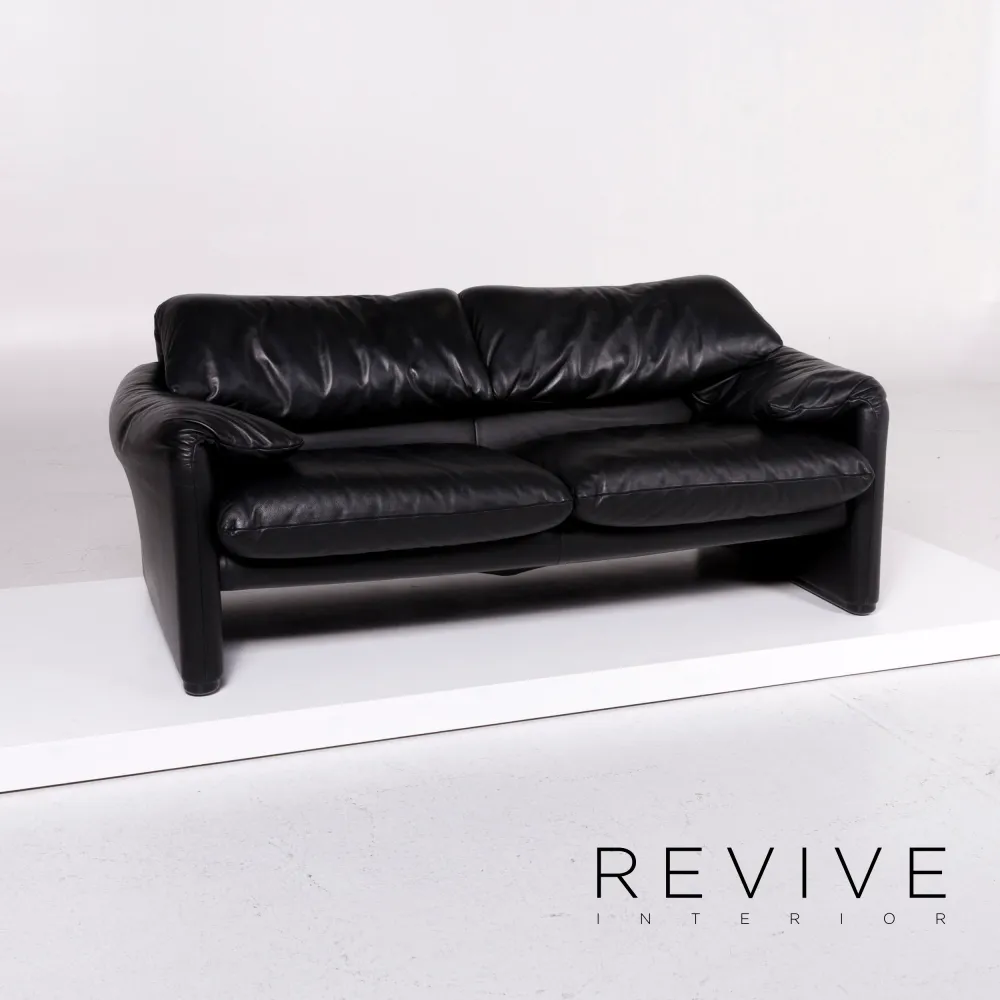 Cassina Maralunga Leder Sofa Garnitur Schwarz 2x Zweisitzer 1x Sessel #11504