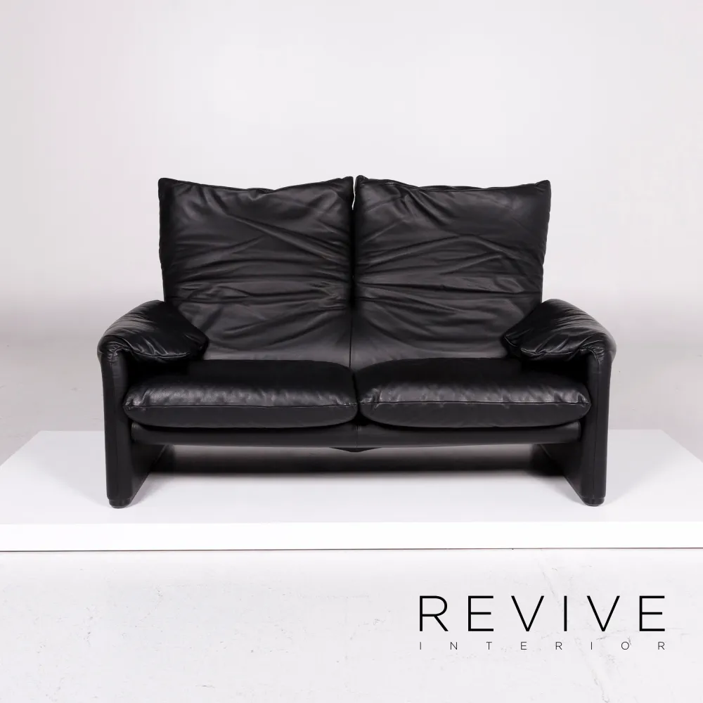Cassina Maralunga Leder Sofa Garnitur Schwarz 2x Zweisitzer 1x Sessel #11504