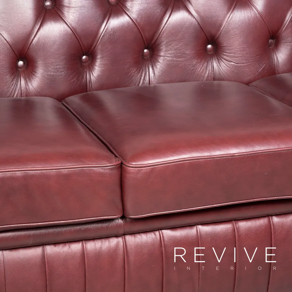 Chesterfield Designer Leder Sofa Sessel Garnitur Rot Echtleder Dreisitzer Couch Vintage Retro #8062