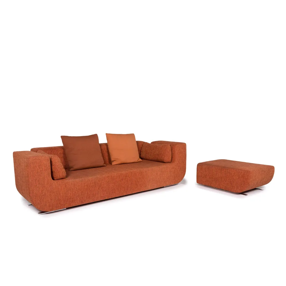 Cor Nuba Orange Stoff Sofa Garnitur 1x Dreisitzer 1x Hocker #12156