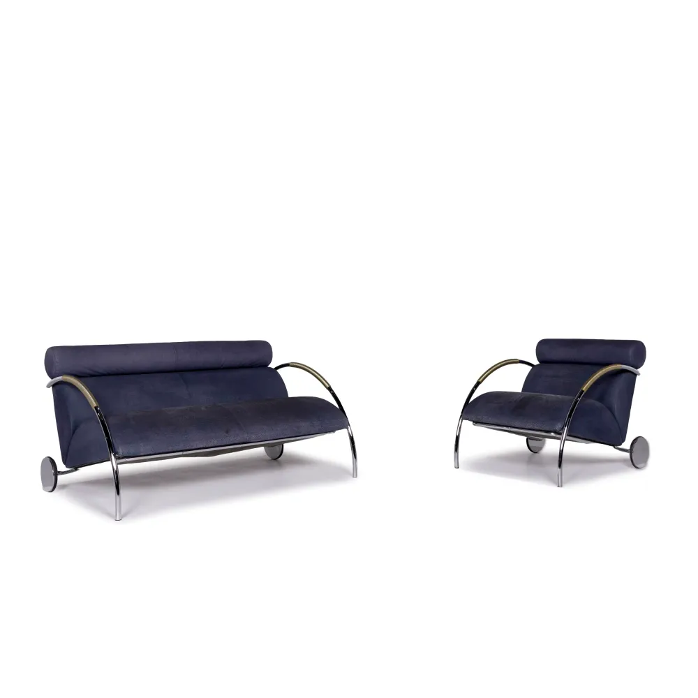 Cor Zyklus Leder Sofa Garnitur Blau 1x Zweisitzer 1x Sessel #10712