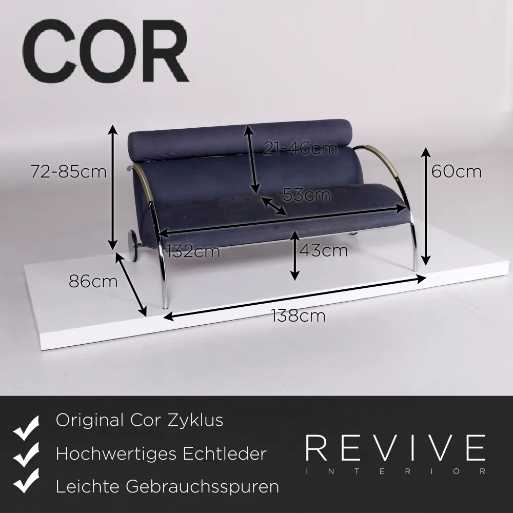 Cor Zyklus Leder Sofa Garnitur Blau 1x Zweisitzer 1x Sessel #10712
