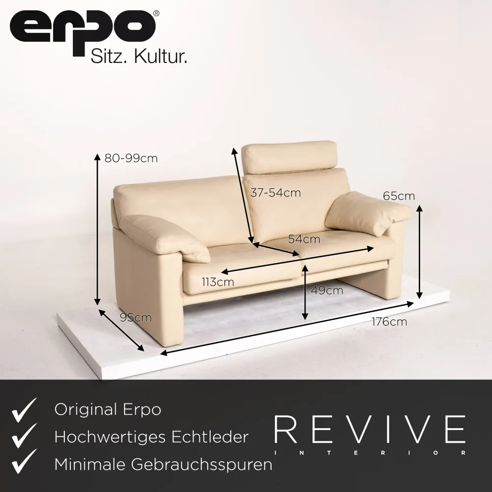 Erpo CL 400 Leder Sofa Garnitur Creme 1x Zweisitzer 1x Hocker Funktion #14510