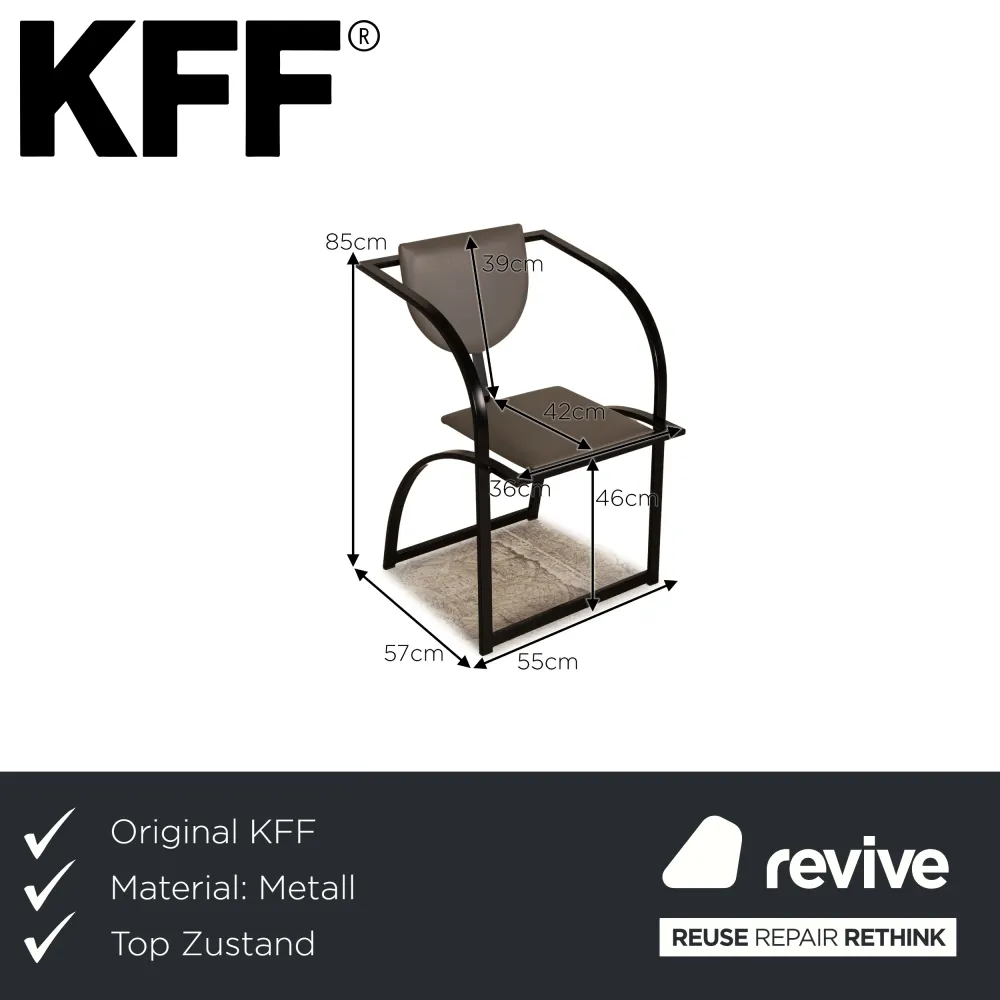 KFF Cosnius & Sinus Leder Stuhl Garnitur Schwarz Grau 4x Metall
