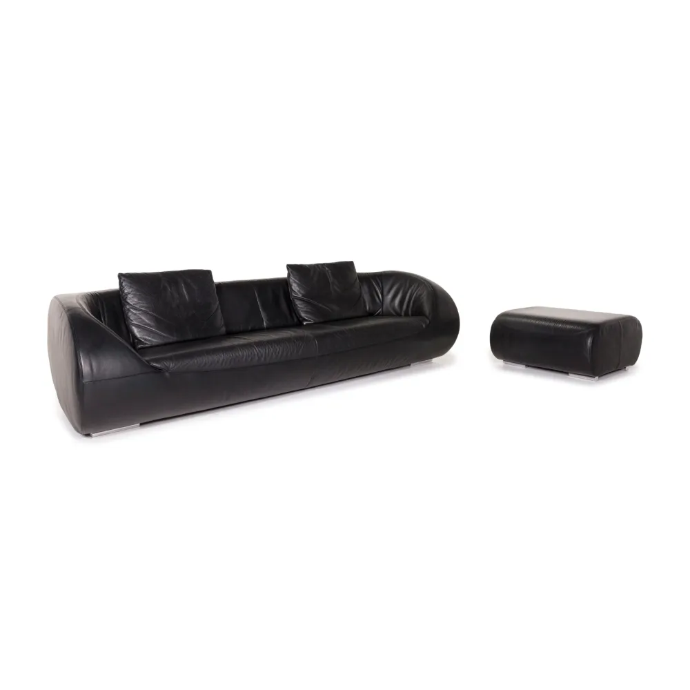 Koinor Pearl Leder Sofa Garnitur Schwarz 1x Dreisitzer 1x Hocker #12614