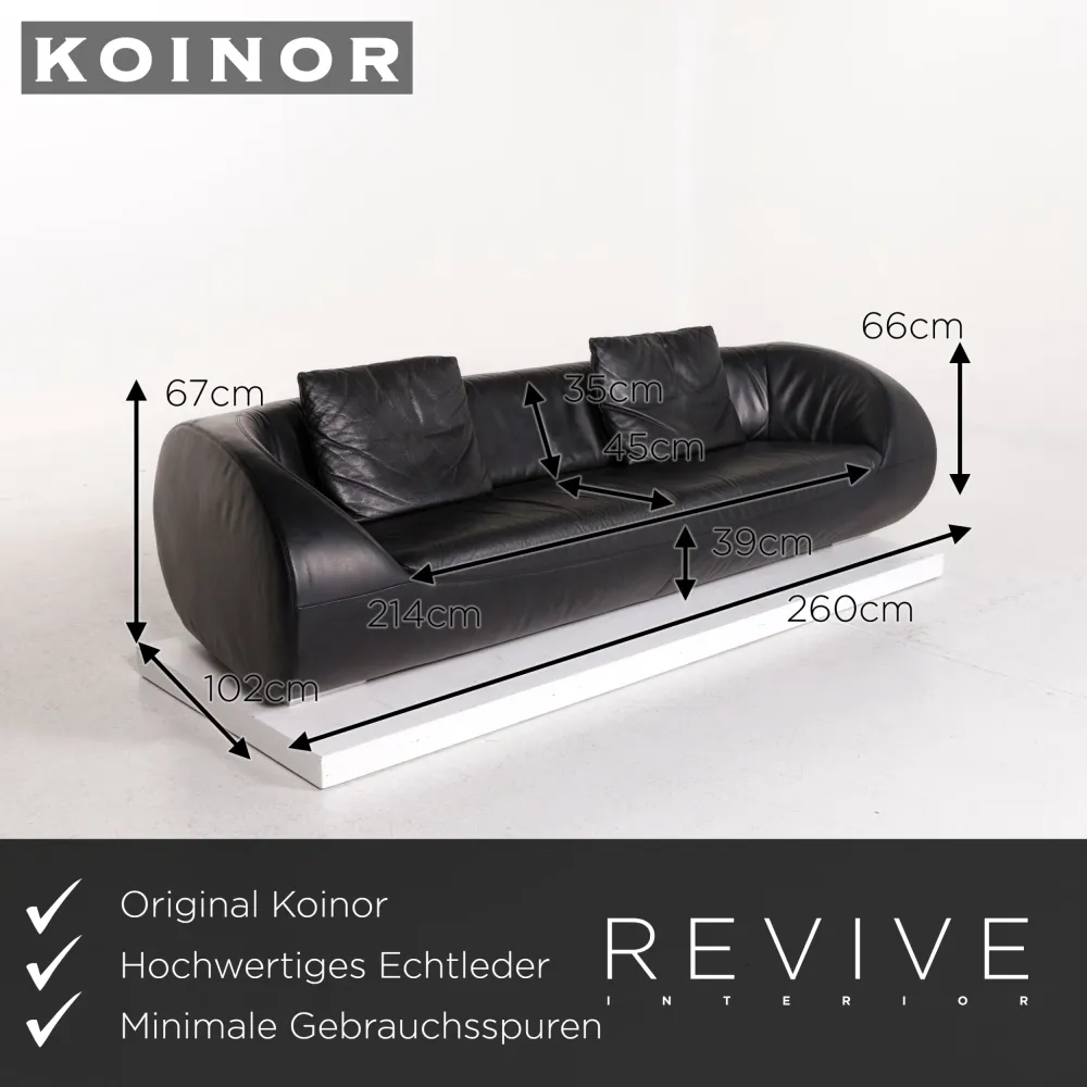Koinor Pearl Leder Sofa Garnitur Schwarz 1x Dreisitzer 1x Hocker #12614