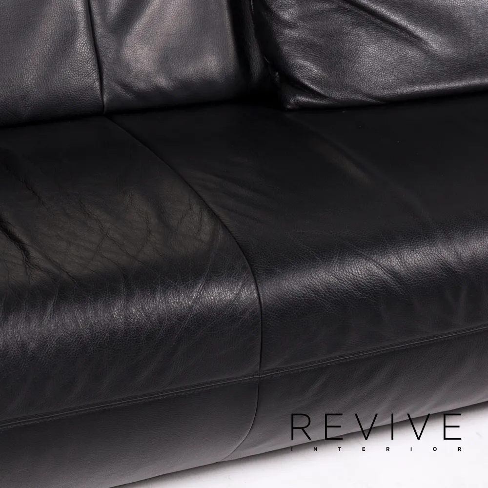 Koinor Pearl Leder Sofa Garnitur Schwarz 1x Dreisitzer 1x Hocker #12614