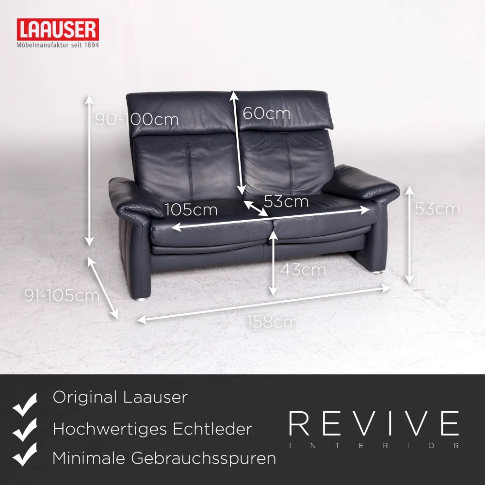 Laauser Leder Sofa Garnitur Blau Zweisitzer #9024