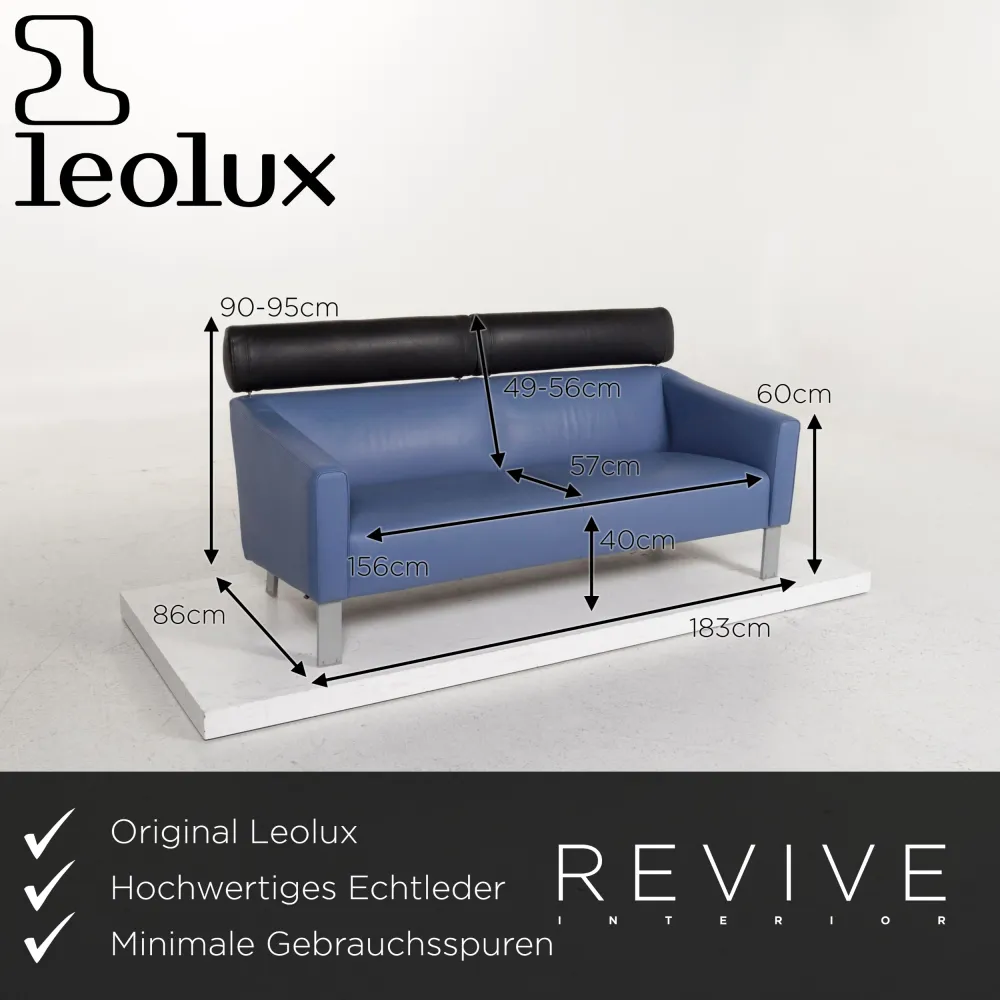 Leolux Leder Sofa Garnitur Blau 1x Dreisitzer 1x Zweisitzer Couch #13081