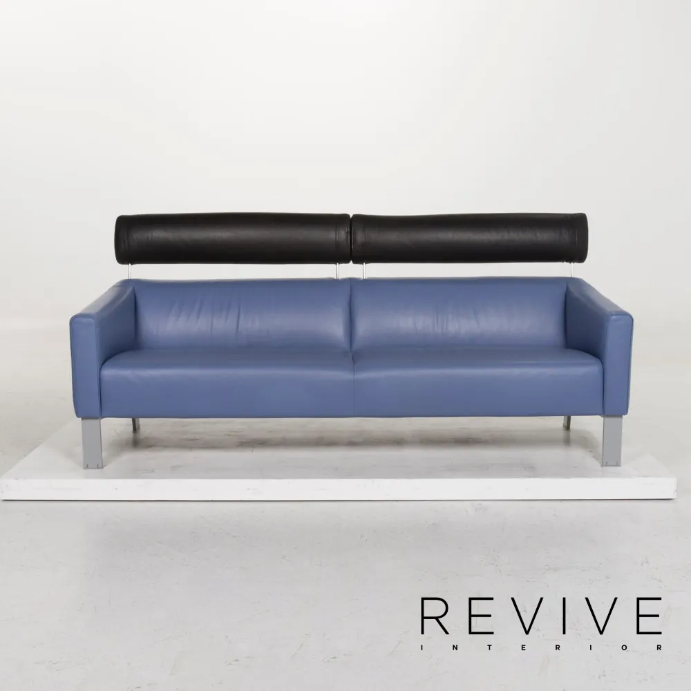 Leolux Leder Sofa Garnitur Blau 1x Dreisitzer 1x Zweisitzer Couch #13081