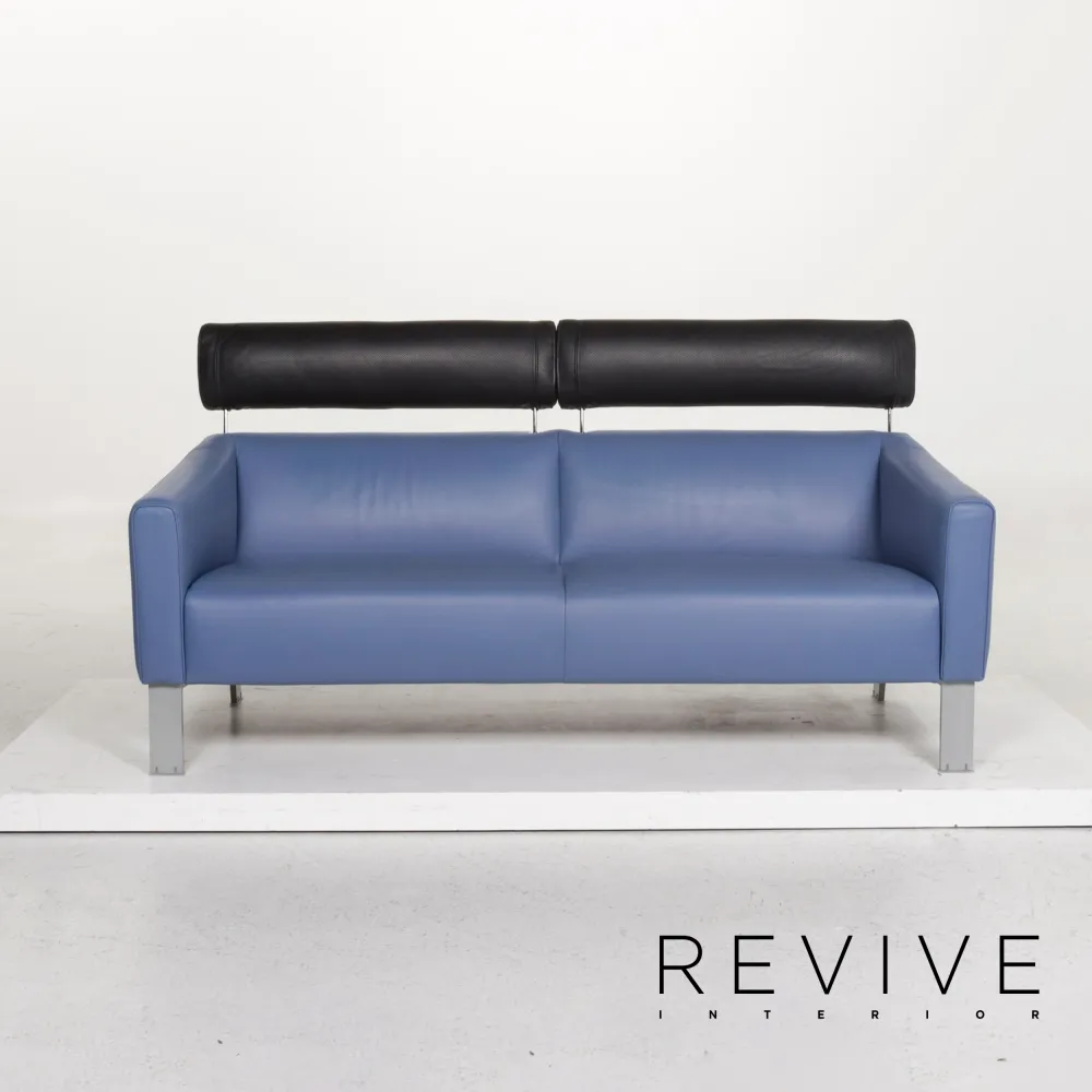 Leolux Leder Sofa Garnitur Blau 1x Dreisitzer 1x Zweisitzer Couch #13081