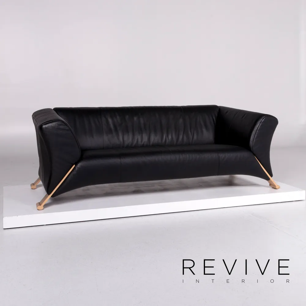 Rolf Benz 322 Leder Sofa Garnitur Schwarz 1x Dreisitzer 1x Zweisitzer #10997