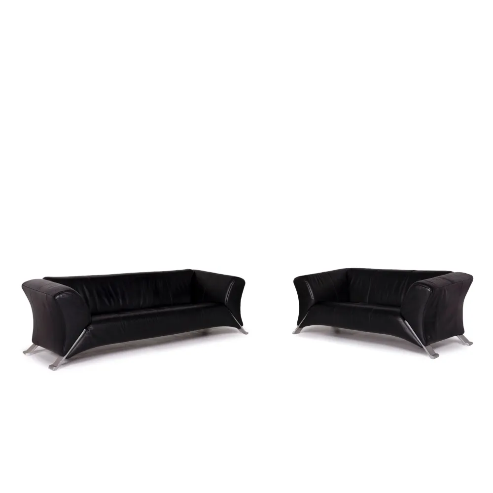 Rolf Benz 322 Leder Sofa Garnitur Schwarz 1x Dreisitzer 1x Zweisitzer #11875