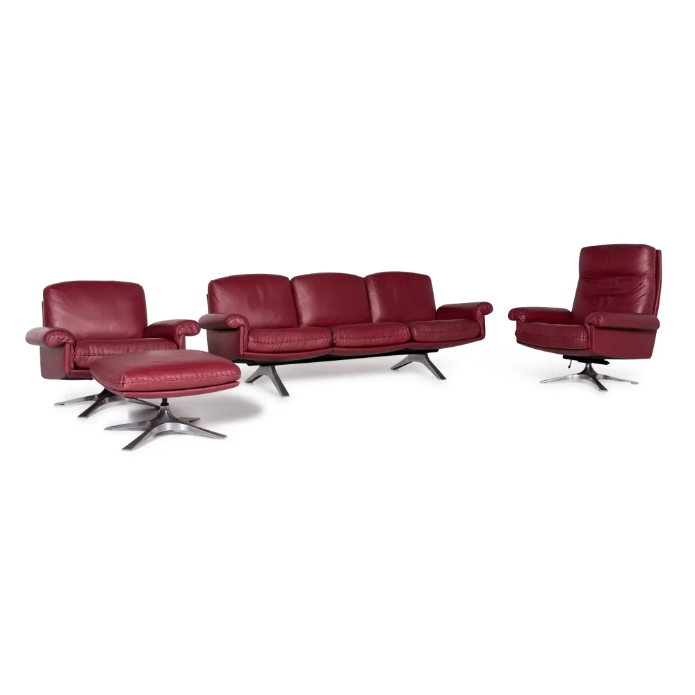 de Sede DS 31 Designer Leder Sofa Garnitur Rot 1x Dreisitzer 2x Sessel 1x Hocker #9594