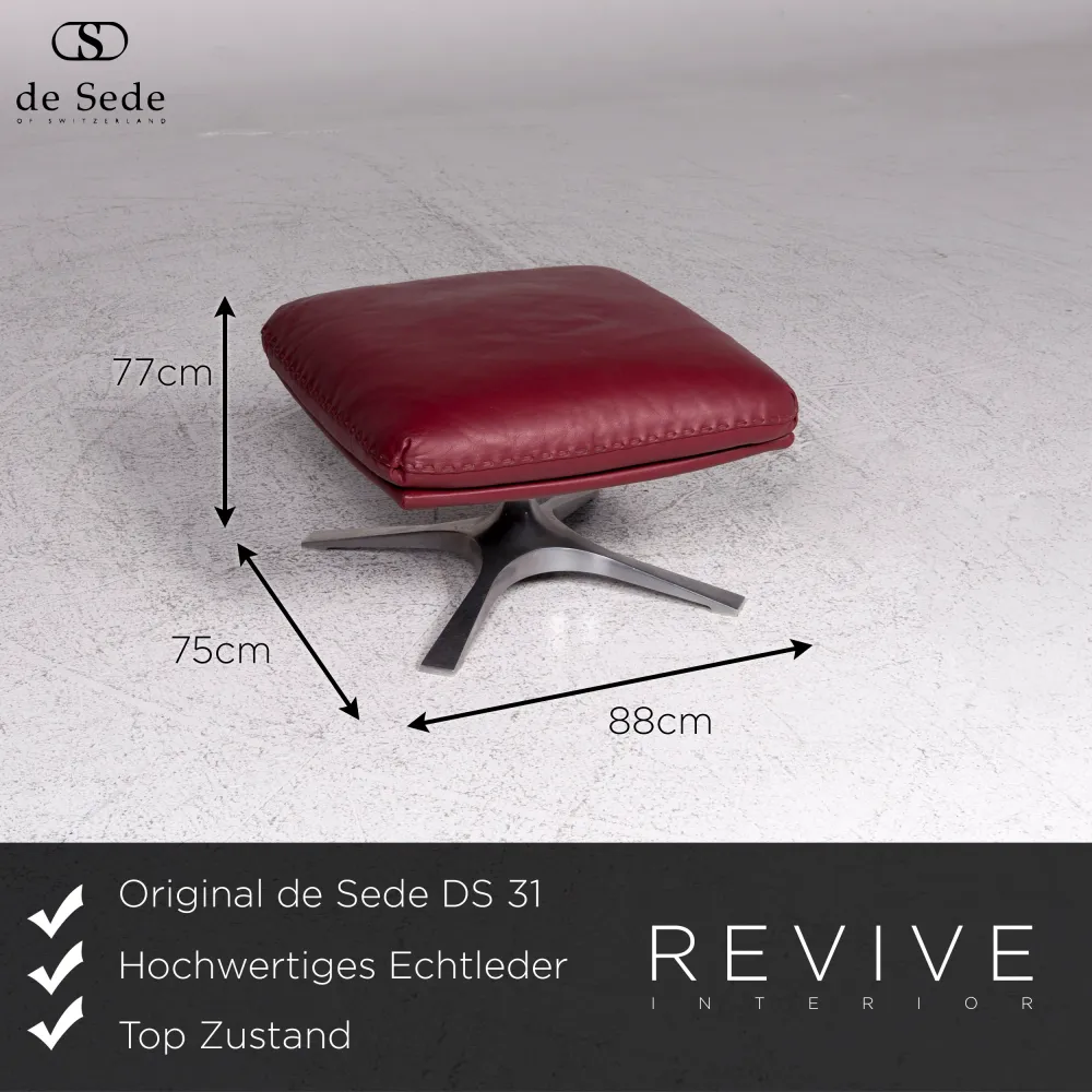 de Sede DS 31 Designer Leder Sofa Garnitur Rot 1x Dreisitzer 2x Sessel 1x Hocker #9594