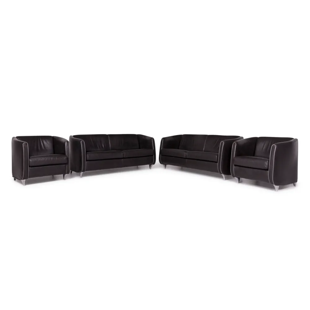 de Sede Designer Leder Sofa Garnitur Schwarz 2x Zweisitzer 2x Sessel #9341