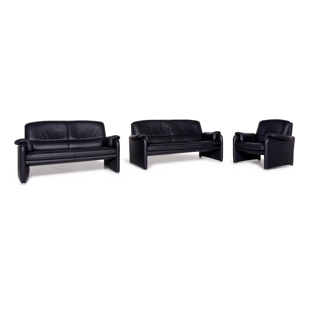 de Sede Designer Leder Sofa Garnitur Schwarz Dreisitzer Zweisitzer Sessel #8930