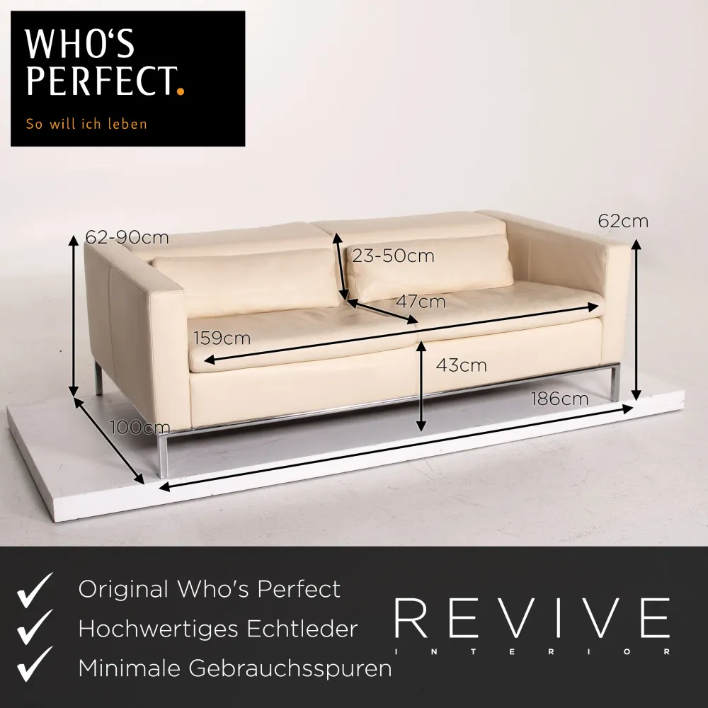 Who's Perfect Leder Sofa Garnitur Creme 1x Zweisitzer 1x Hocker #15118