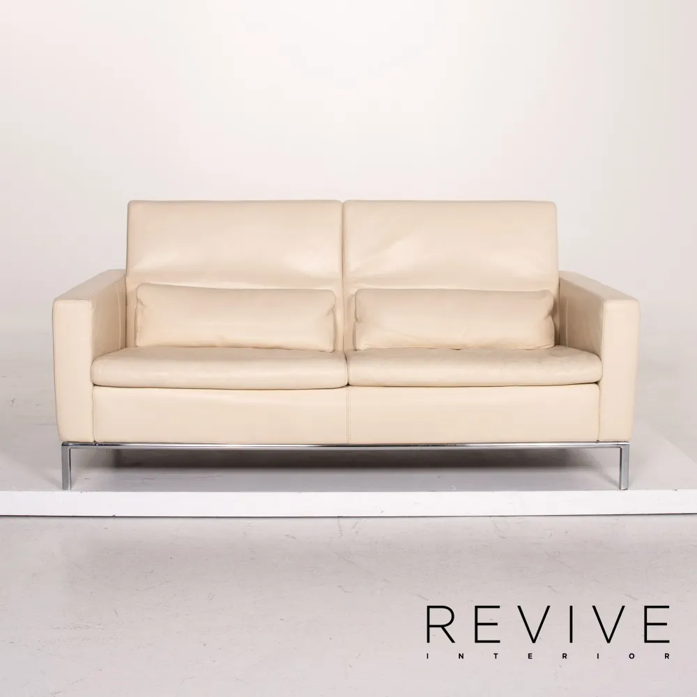 Who's Perfect Leder Sofa Garnitur Creme 1x Zweisitzer 1x Hocker #15118