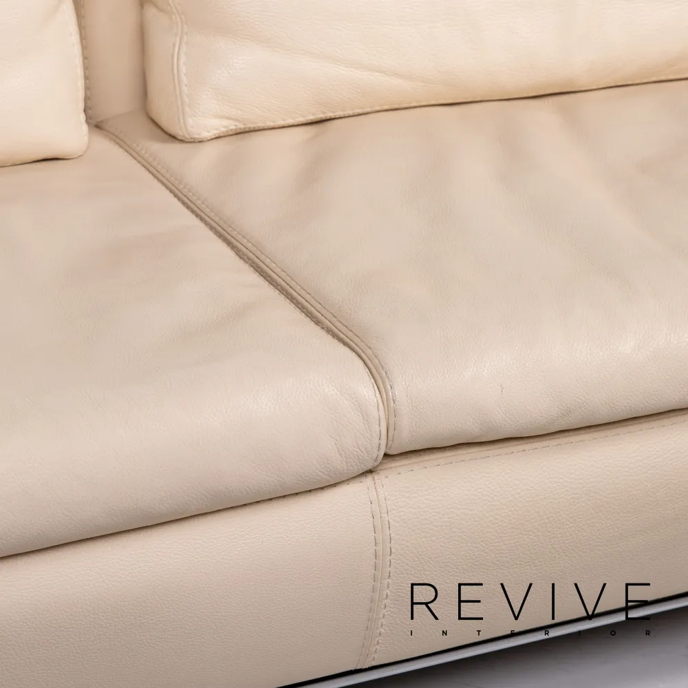 Who's Perfect Leder Sofa Garnitur Creme 1x Zweisitzer 1x Hocker #15118