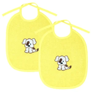 2er Set Baby Lätzchen für Mädchen und Jungen bestickt mit Hund - Gelb 25x30 cm