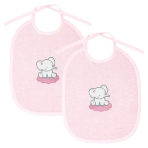 2er Set Baby Lätzchen für Mädchen und Jungen bestickt mit Elefant - Rosa 25x30 cm