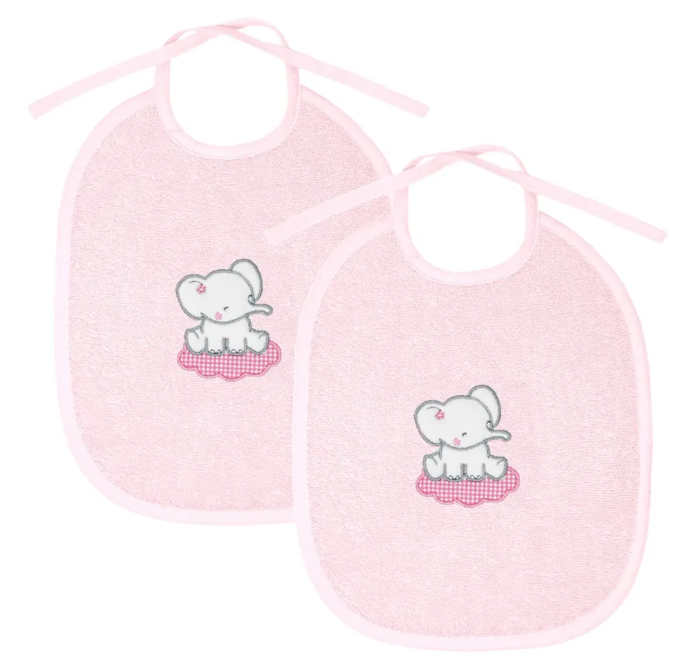 2er Set Baby Lätzchen für Mädchen und Jungen bestickt mit Elefant - Rosa 25x30 cm